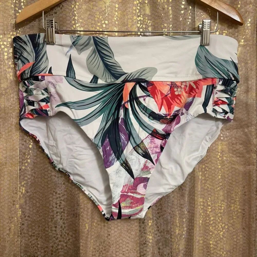 CALIA By Carrie Underwood Tropical White Botanical Island Swim Bottoms 1X